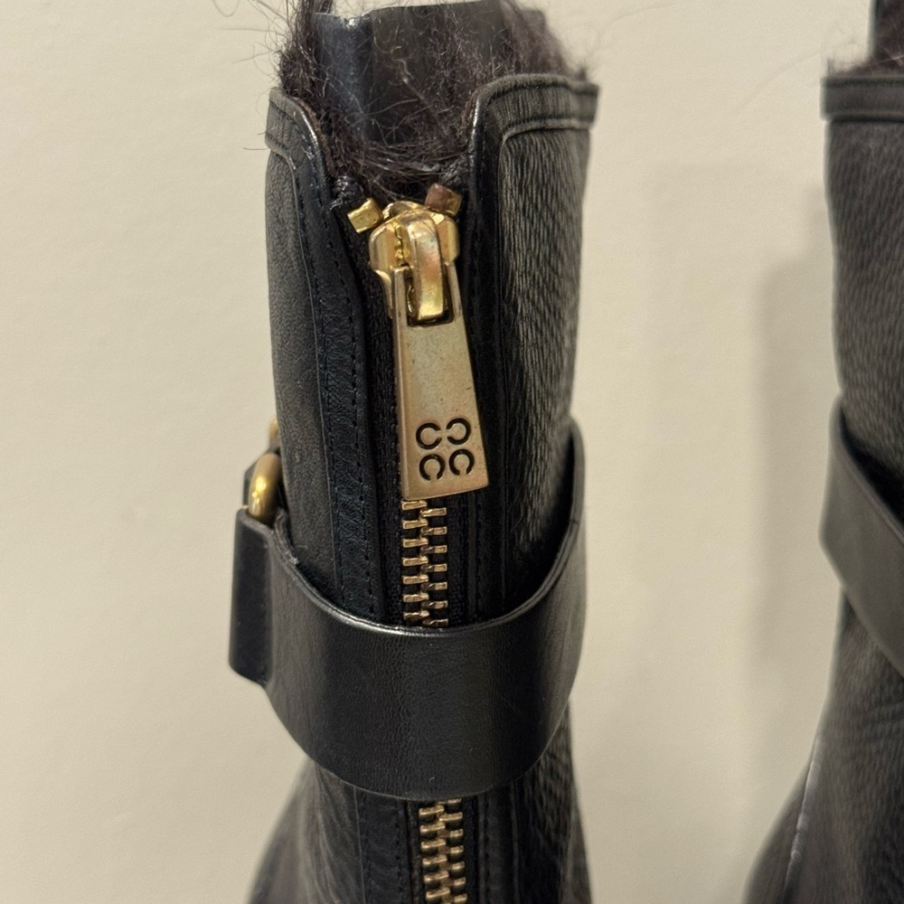 Coach Lianne Full Grain Leather Fur Lined Platform Healed Boots - Picture 5 of 14